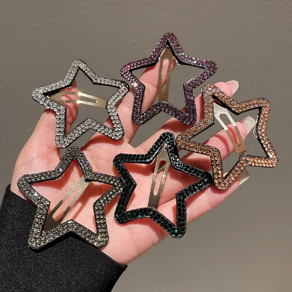Sweet Geometric Rhinestone Star BB Clip\ Y2k Metal Star Side Clip Korean Style Side Clip Hollow Hair Clip Photograph