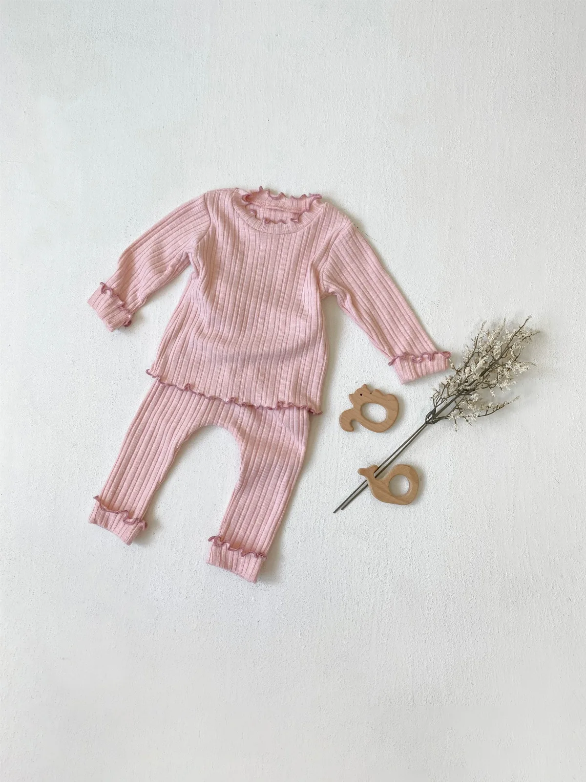 2024 Autumn New Baby Girl Solid Home Clothing Set Infant Toddler Long Sleeve Tops + Pants 2pcs Suit Baby Cotton Pajamas Outfits