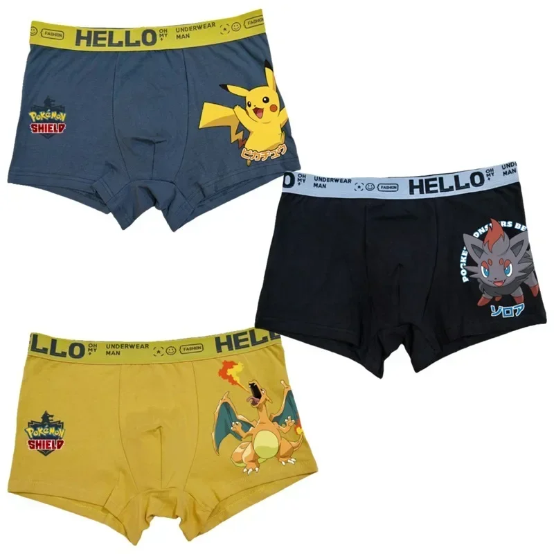 Anime Pokemon Pikachu Charizard Pattern Printed Men\'s Fashion Cotton Underpants Cartoon Comfortable Breathable Briefs Men\'s Gift