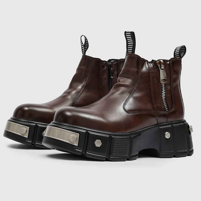 

Мужские низкие ботинки в европейском и американском стиле панк на толстой подошве с двойной молнией, металлические нишевые дизайнерские персонализированные модные ботинки