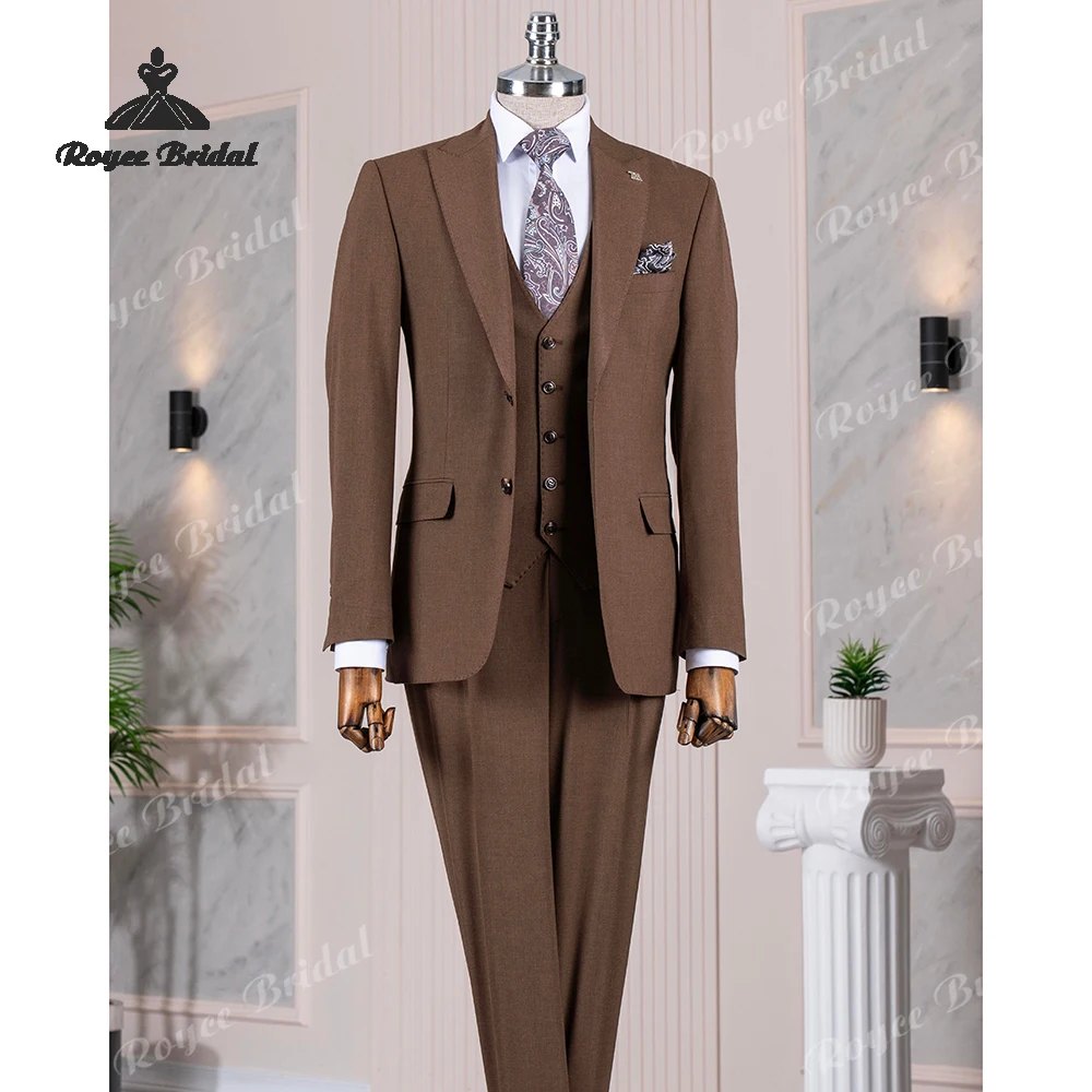 

Brown Three Piece Peak Lapel Men's Suit Wedding 2026 Single Breasted Evening Prom Suit Customized trajes para hombre