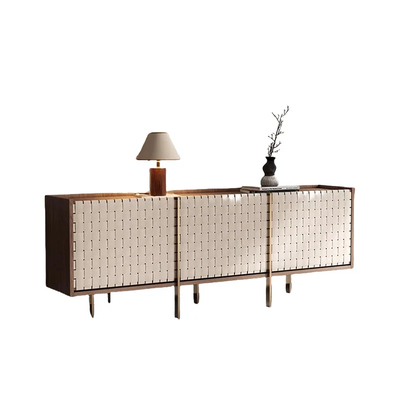 Yjq Nordic light luxury walnut dining side locker modern simple entrance cabinet villa living room storage cabinet