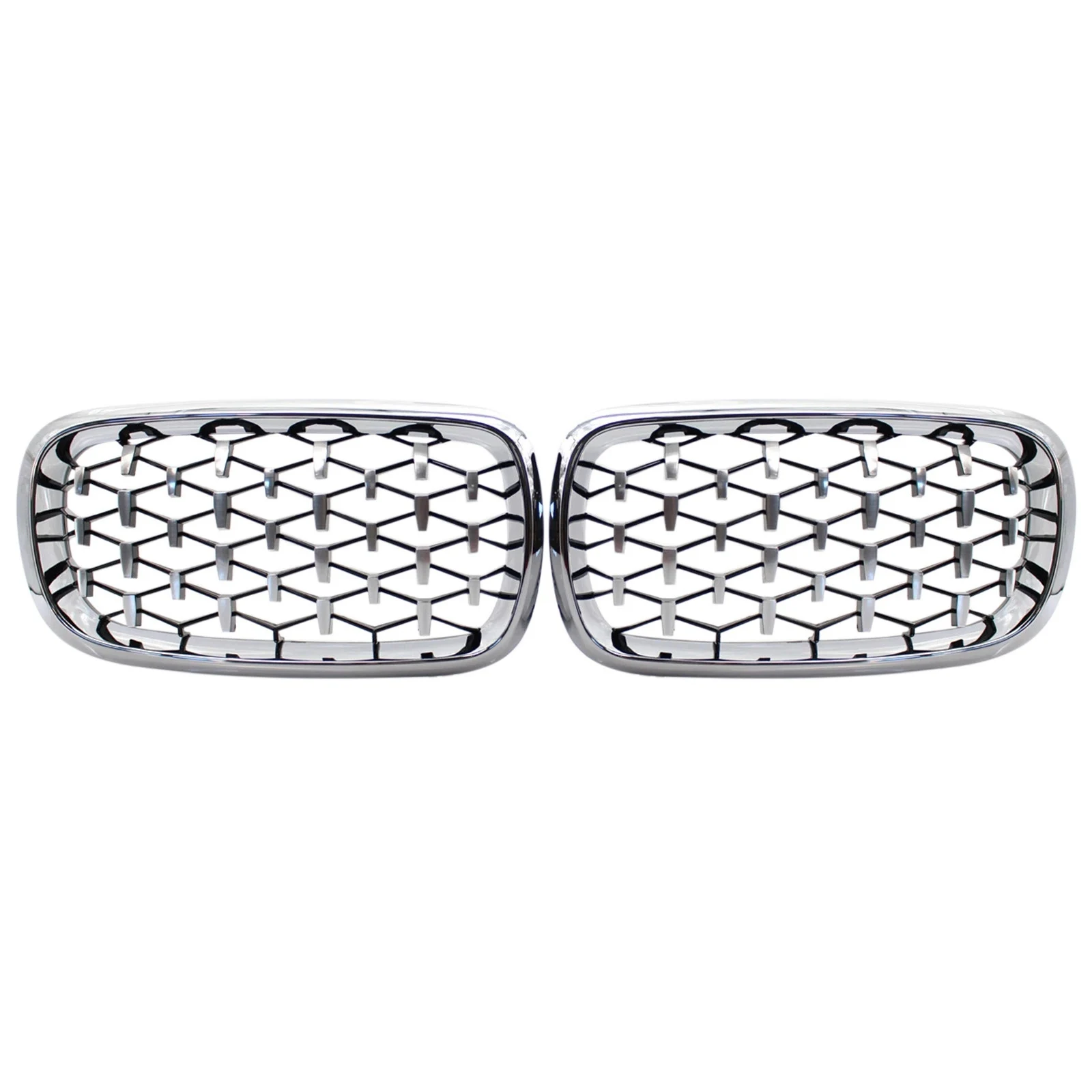 2PCS Front Kidney Diamond Meteor Style Grille Grills for - X5 F15 X6 F16 2014-2017 Racing Grill Chrome