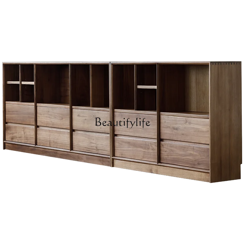 

3North American black walnut all solid wood low bookshelf log floor to wall storage drawer