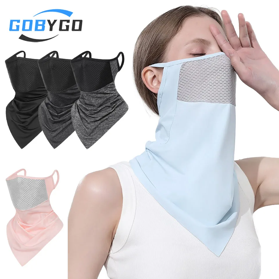 Máscara de ciclismo GOBYGO, máscara de malla fina y transpirable con protección solar, protección facial de seda helada para deportes al aire libre de verano, para hombres y mujeres