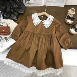 Sweet Kids Baby Girls Long Sleeve Flower Printing Princess Dress Autumn Baby Girls Doll Collar Dress Children Clothes Dress