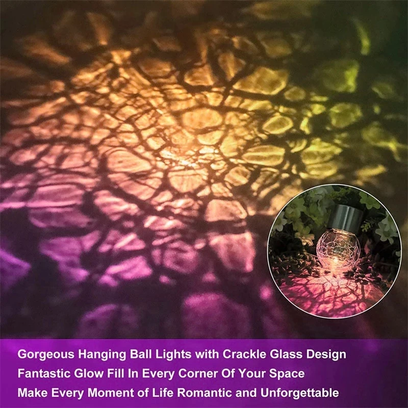 مصباح ليد شمسي مع كرة صدع ، مصباح تعليق شجرة متغير متعدد الألوان ، ديكور الحفلات ، داخلي وخارجي ، انخفاض الشحن