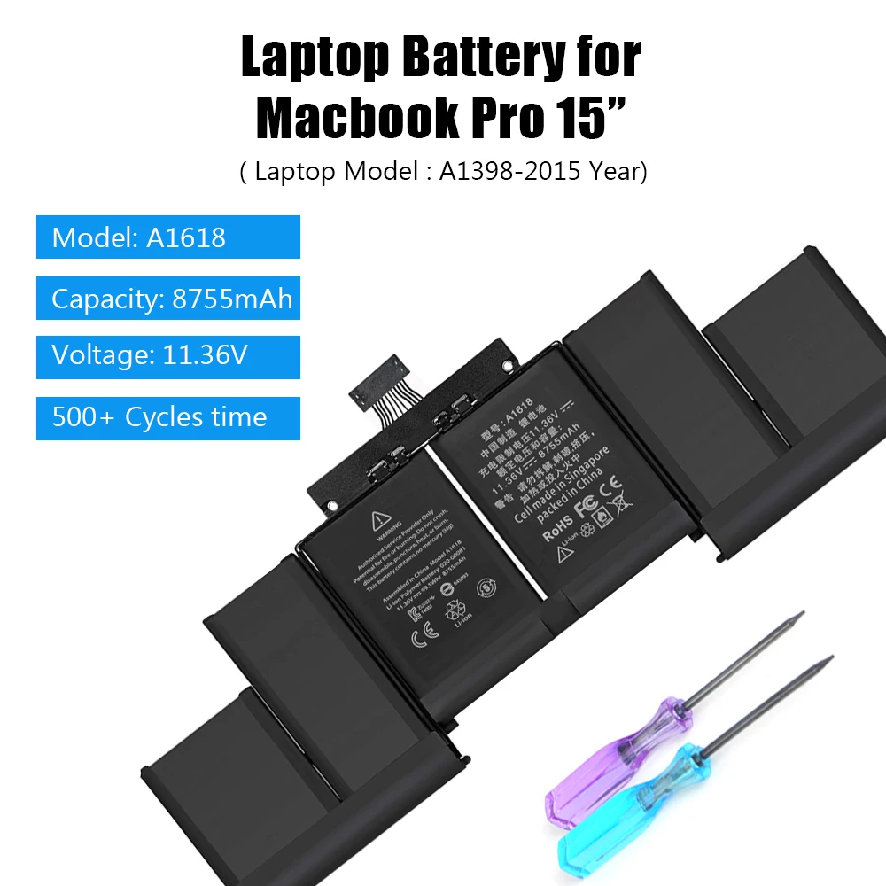 Imagem -03 - Liscn 8755mah A1618 Bateria para Apple Macbook Pro 15 Retina A1398 2023 Ano 02000079 Mjlq2ll a Mjlt2ll a Mc975 Me665 Me293