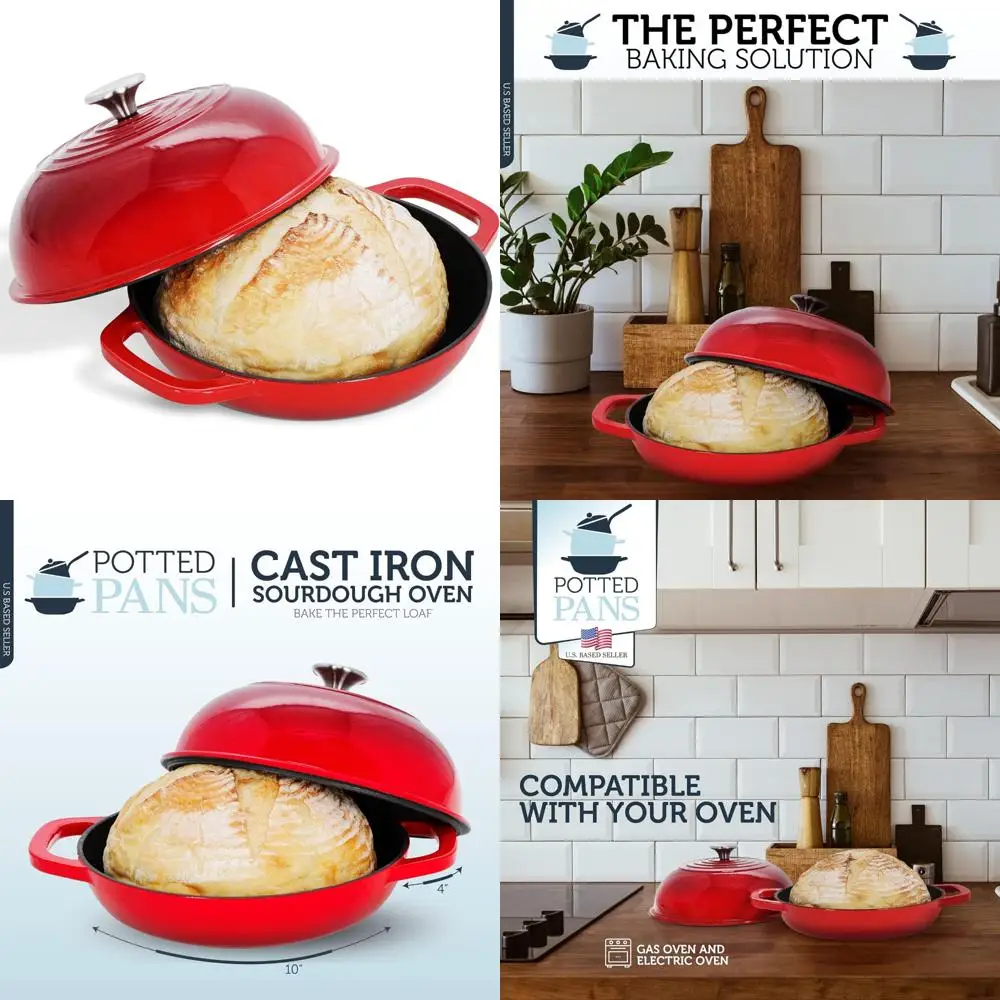 

Artisan Bread Baking - 10 Inch Enameled Cast Iron Bread Cloche for Authentic Dutch Oven Cooking