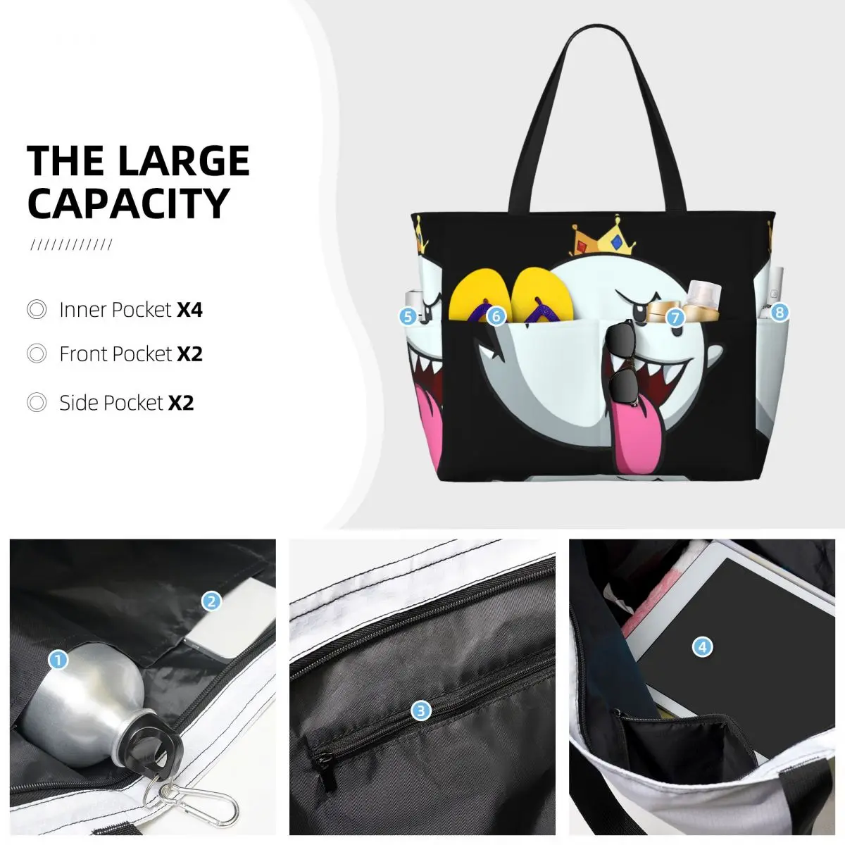 King Boo Beach Tote Bag Sport Gym Yoga Duffle Large Tote Bag Women Travel Bag Fitness bag