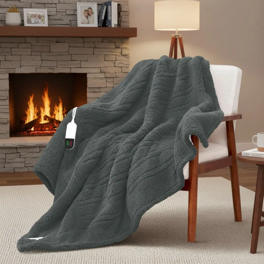 

50x60 Electric Heated Throw Blanket with 8 Heat Levels, Auto Shut-Off & Overheat Protection, Machine Washable, Grey