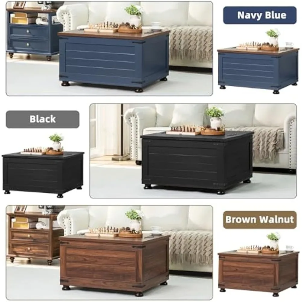 Rustic Coffee Table with Concealed Storage, Spacious Living Room Square Table, Vintage Cocktail Tables with Lift-Top Design