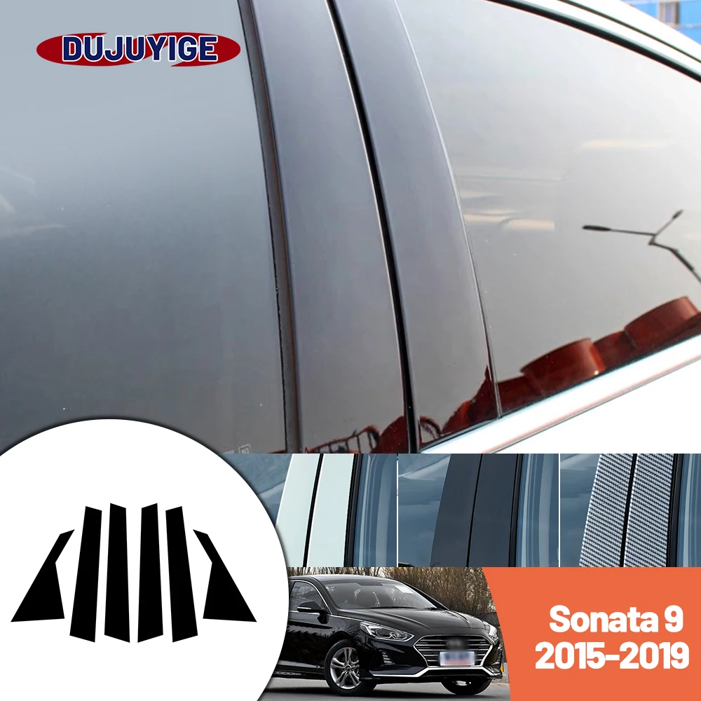 

Bright black carbon fiber door and window B C Pillar sticker suitable For Hyundai Sonata 9 2015-2019 2016 2017 2018