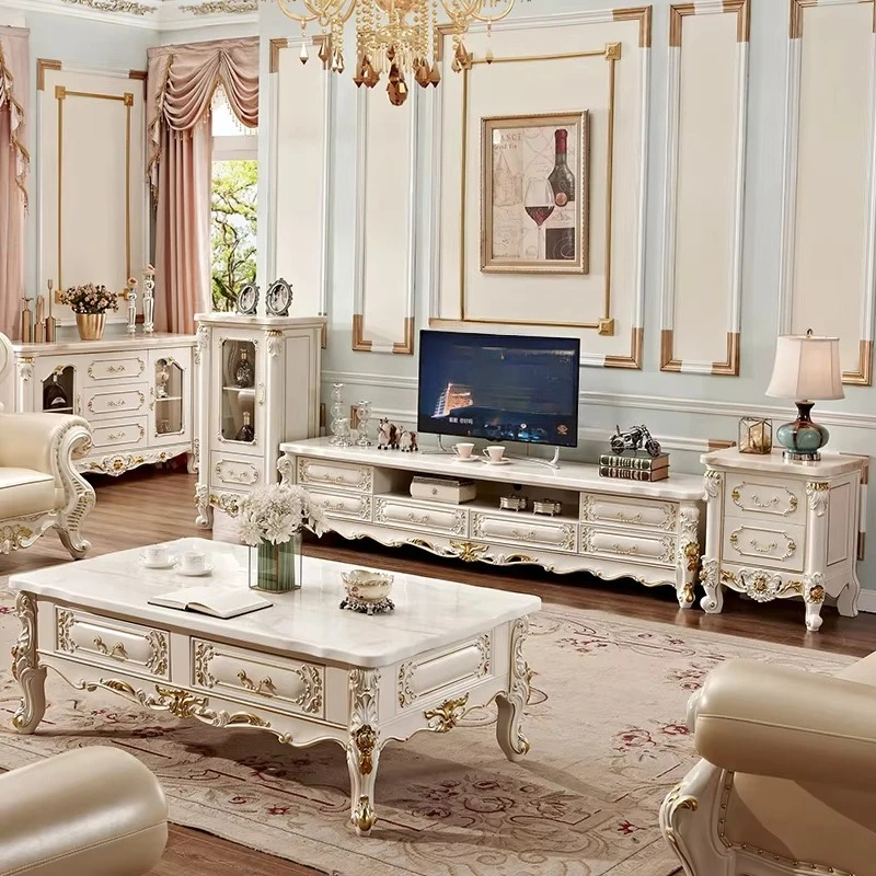 

Classic white and gold rustic wood TV cabinets, wood lockers Nordic TV cabinets and coffee table sets