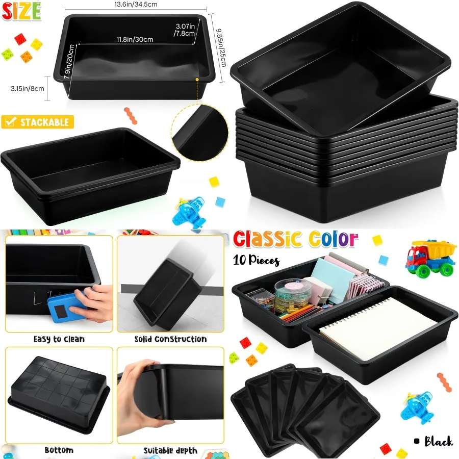 

10 Pcs Flat Storage Tray Organizer Bin Letter Size Paper Trays for Classroom Art Activity Plastic Stackable File Paper Organize