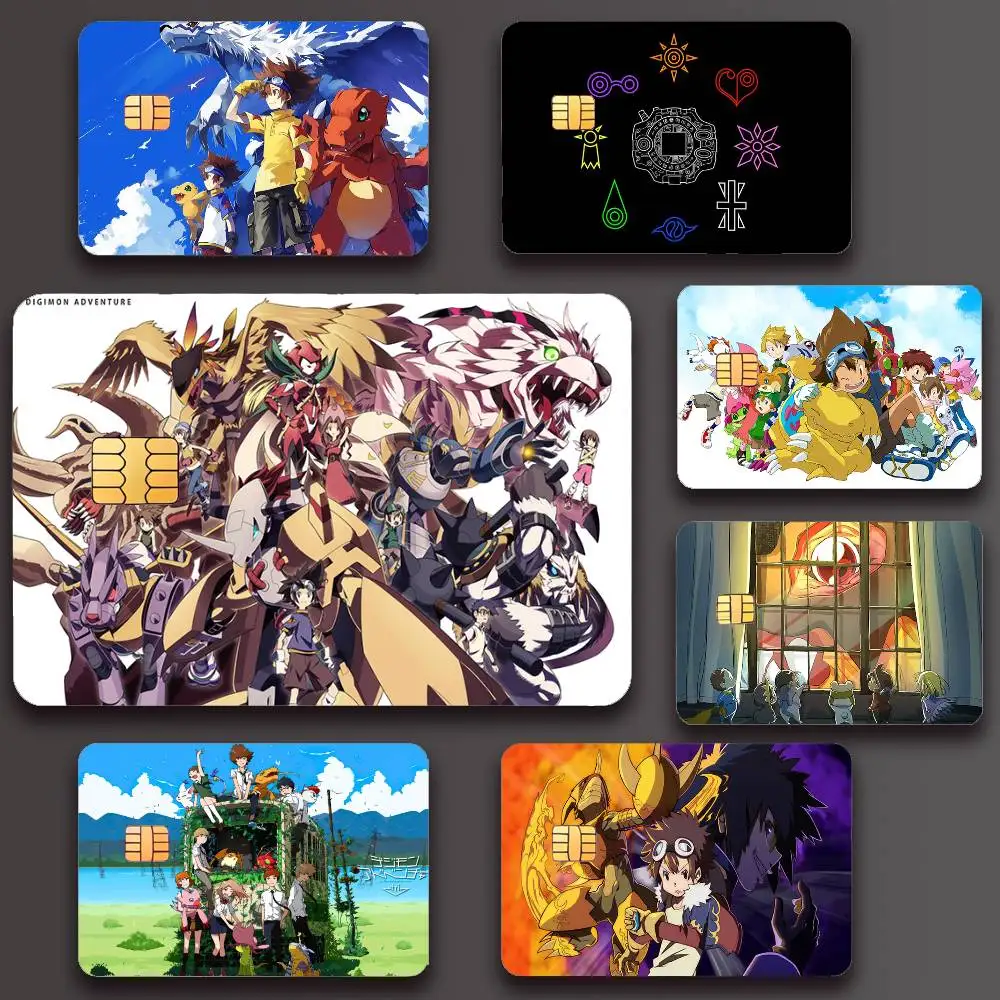 Cute Digimon Adventure Poster Credit Skin Cover Card Stickers 4PCS Film Bus Pass Front Decoration Bank Debit Waterproof