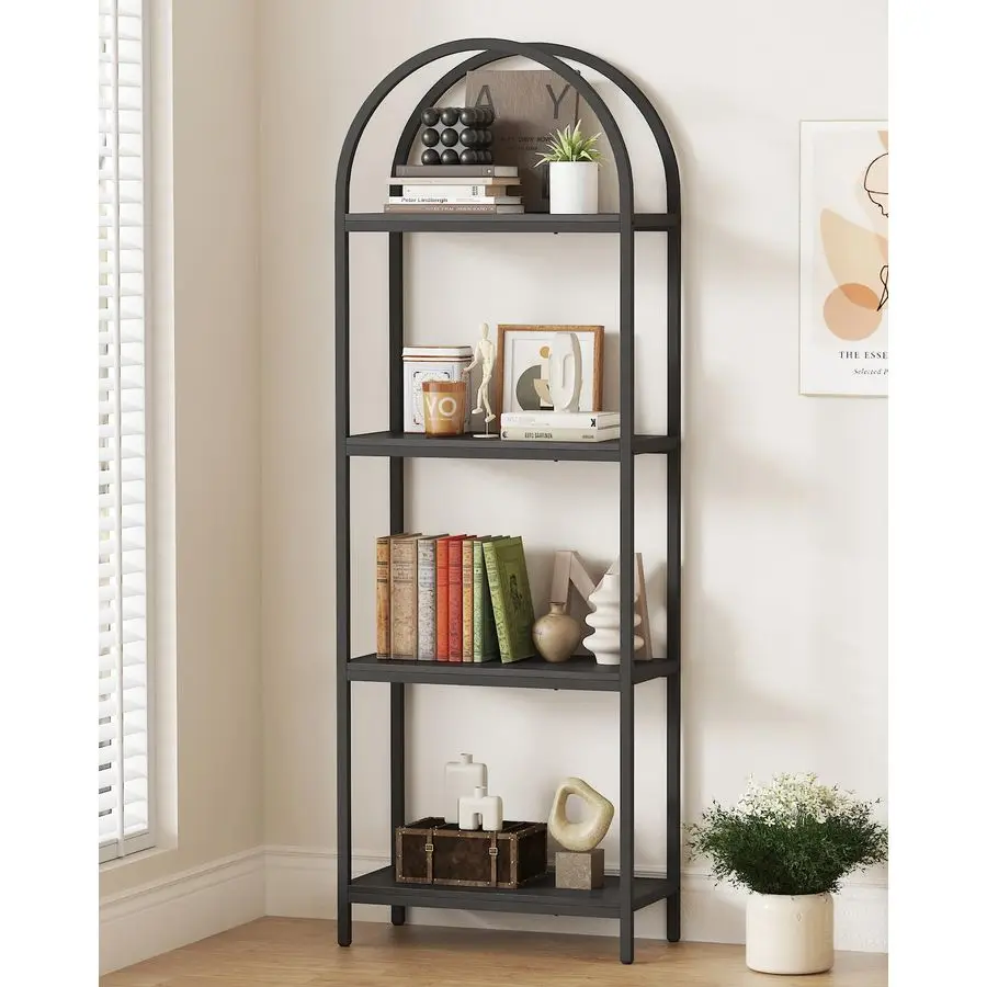 

Bookshelf 4 Tier Arched Bookcase, 71.3 Tall Industrial Open Book Shelves for Living Room, Modern Freestanding Displ Customizable