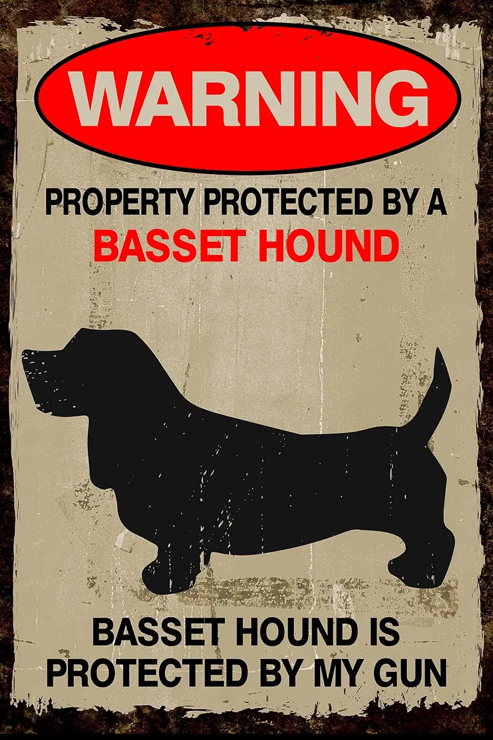 Beware of Basset Hound Dog 8” X 12” Vintage Metal Tin Sign, Retro Warning Sign，Home Kitchen Bathroom Cafe Yard Bar Garage Decor