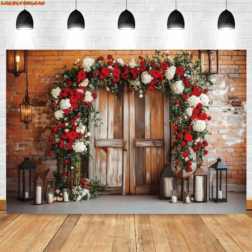 Bruiloft Bloemen Houten Deur Achtergrond Bruids Douche Bruid Portret Verlovingsceremonie Fotografie Achtergrond Fotostudio Benodigdheden