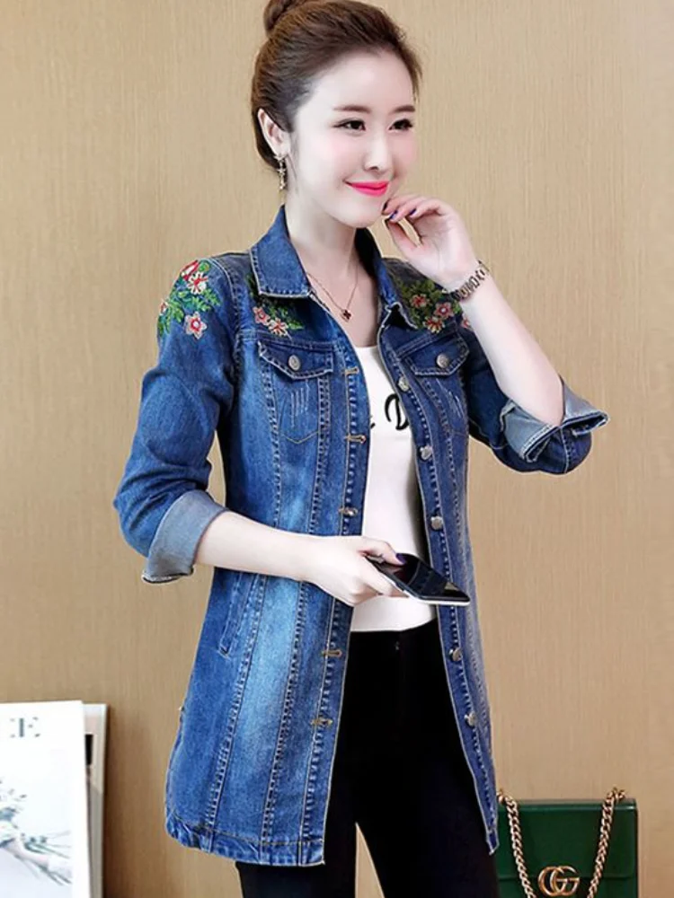 2026 Spring Autumn New Women Clothing Korean Edition Medium To Long Denim Coat Fashion Versatile Loose Casual Windbreaker Coat