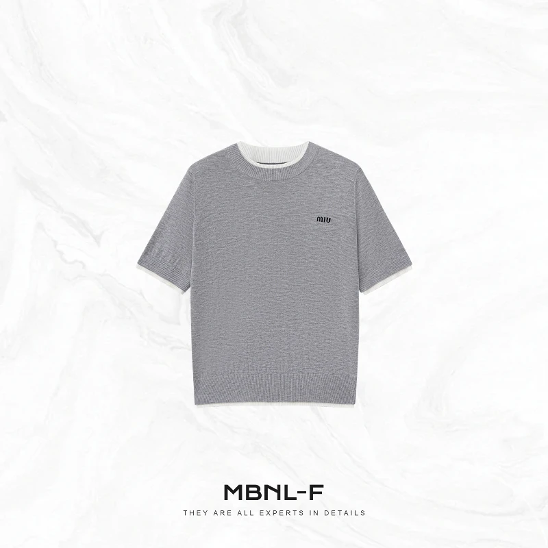 

MBNLF Collared ort Sve Wool Blend Knitted T-irt Color Blo Design Spring Faion Ladies' Top JNSY36