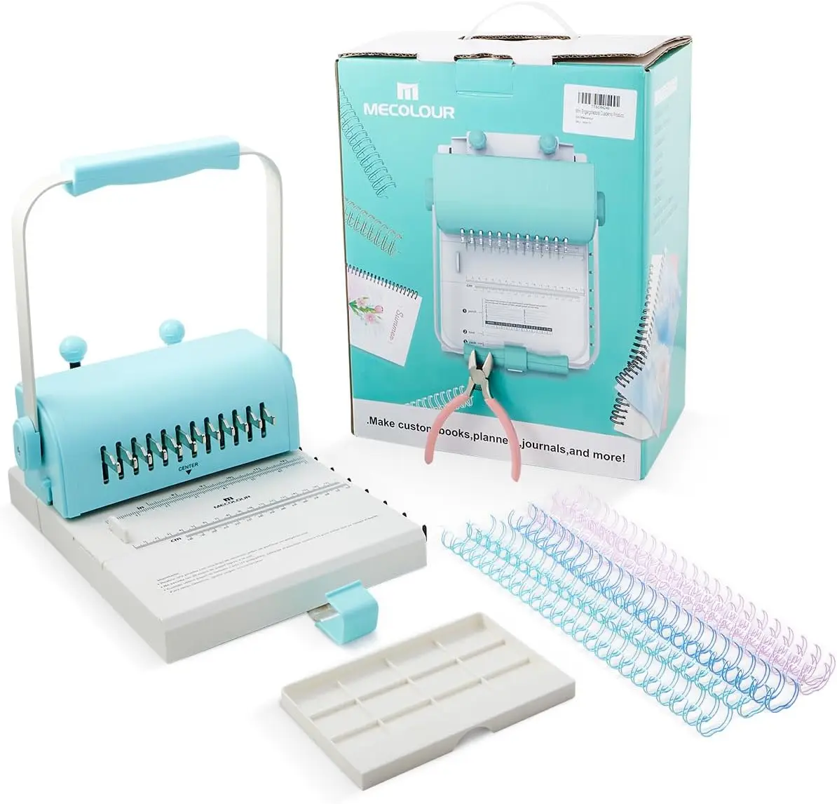 Book Binding Machine Kit, 2:1 Hole Pitch, Includes 10PCS 5/8'' Binding Wires and Pliers, 12 Holes for A6, 23 Holes for A4, Punches Up to 20 Sheets