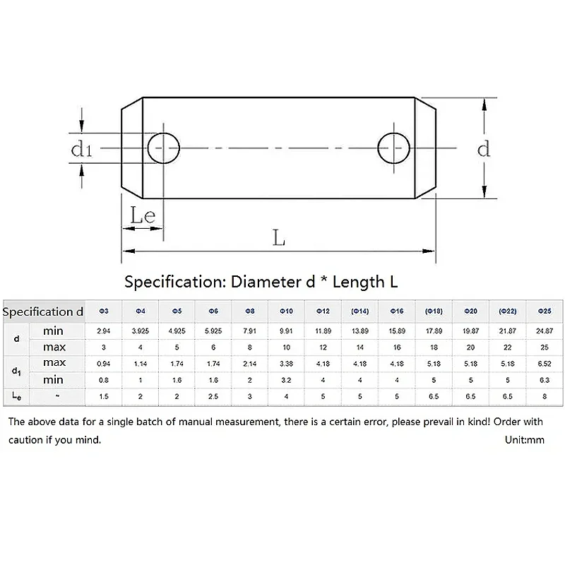 304 Stainless Steel M4 M5 M6 M8 M10 M12 Shaft Locating Pins Double-Ended Cylindrical Pins With Holes Positioning Pin