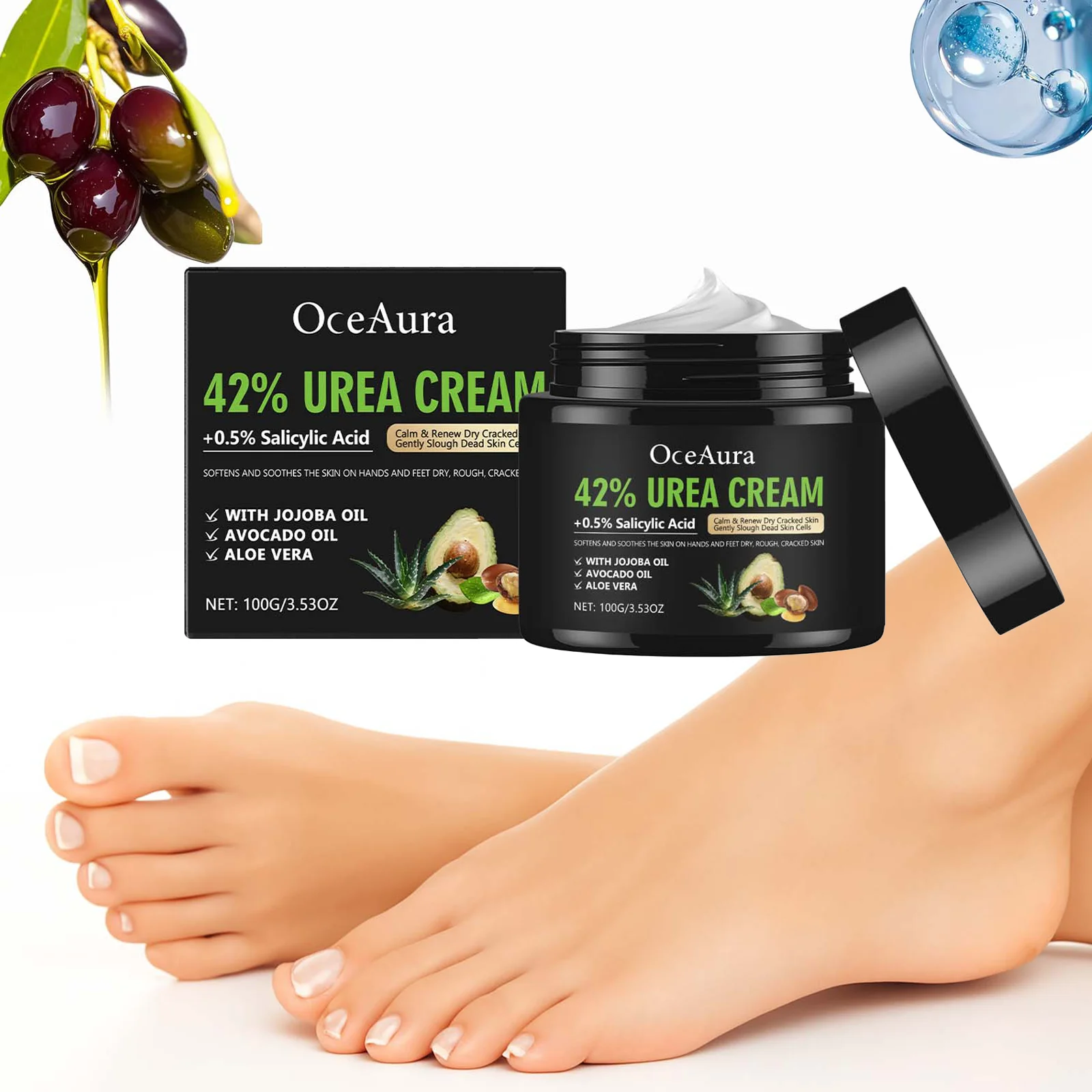 

Intensive Foot Cream for Dry Cracked Heels Moisturizing & Repairing Balm for Rough Skin Treatment with Jojoba & Avocado Oil