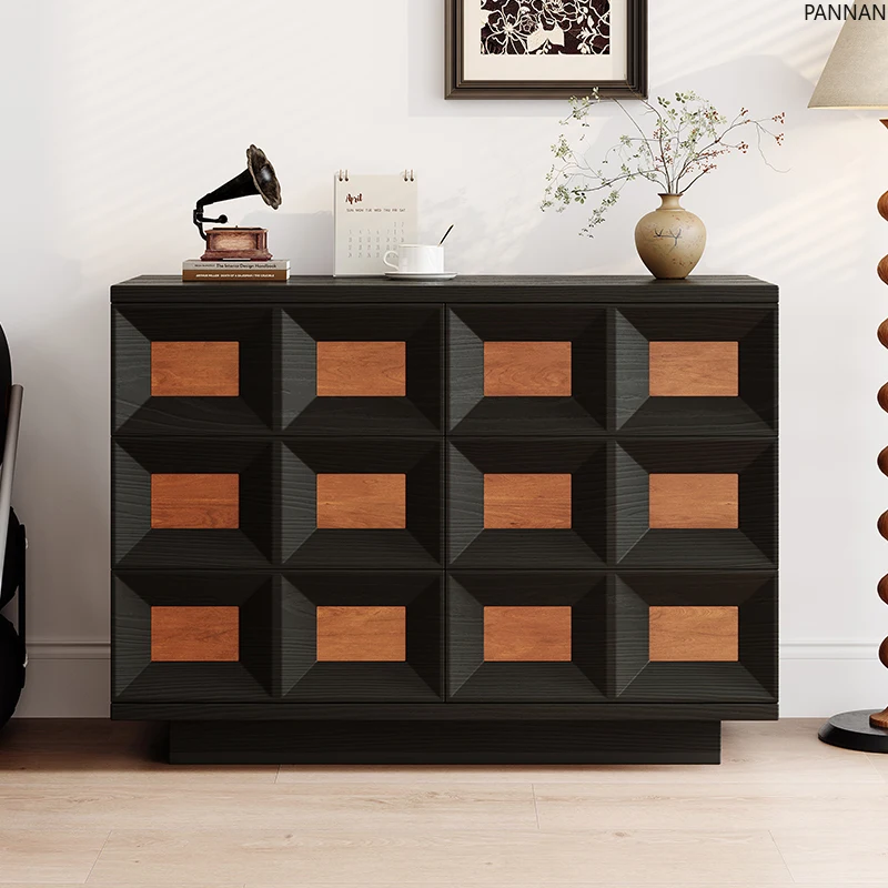 

Color matching bucket cabinet, living room storage, sofa side cabinet, solid wood six-bucket bedroom, bedside cabinet, medieval