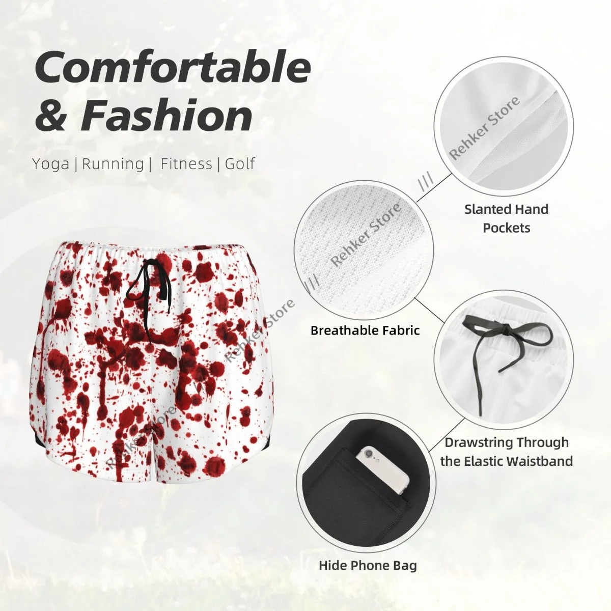 Yoga Shorts for Fitness Shorts Biker Workout Running Sports Splashes Of Blood Bloodstain Horror Scary Quick Drying With Pocket