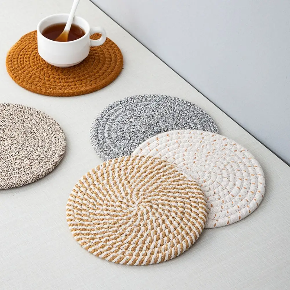 

4Pcs Round Shape Trivets for Hot Dishes 18-33cm Large Table Placemats Set Heat Resistant Non-Slip Drink Coasters Dining Room