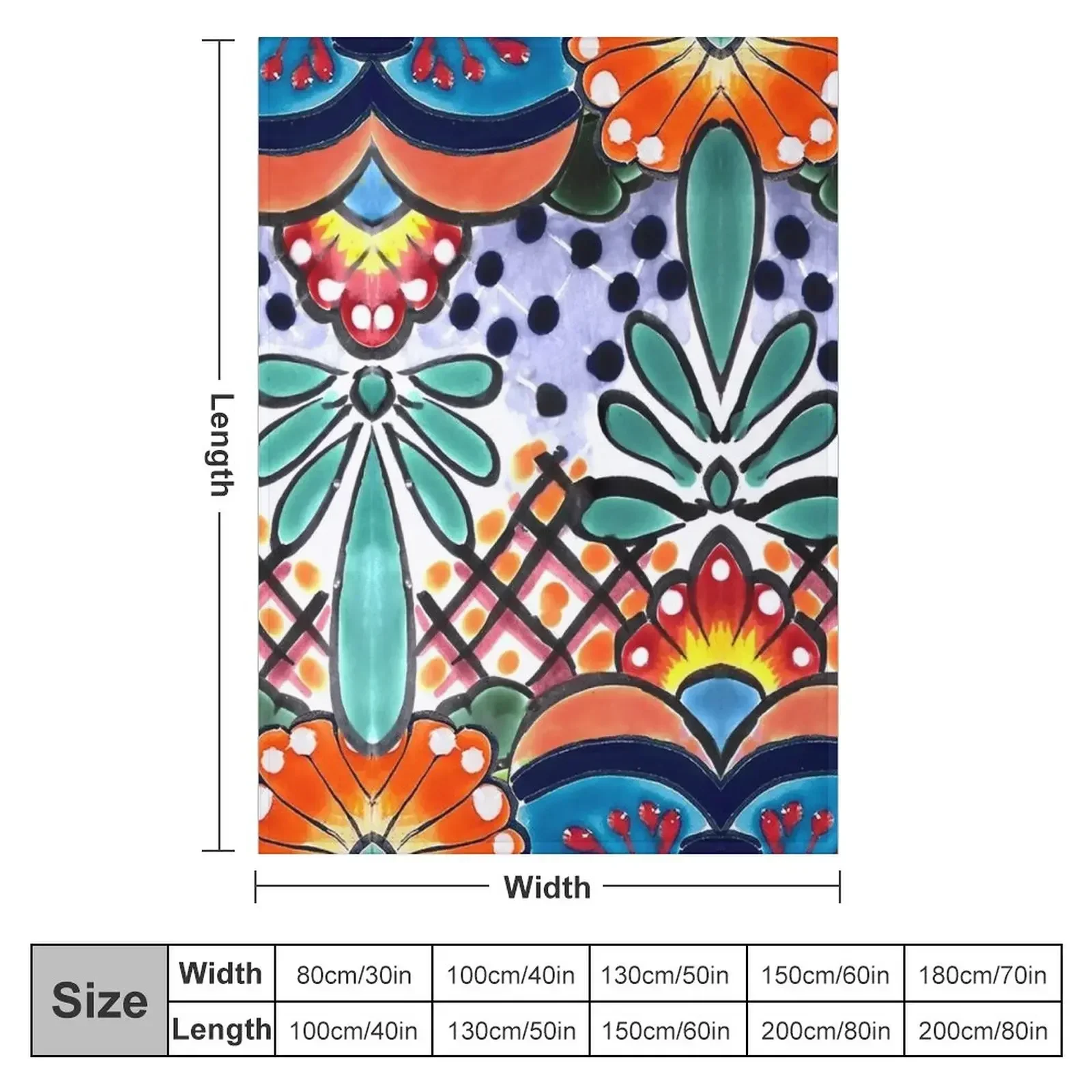 Colorful Talavera, Orange Accent, Mexican Tile Design Throw Blanket Multi-Purpose wednesday Blankets