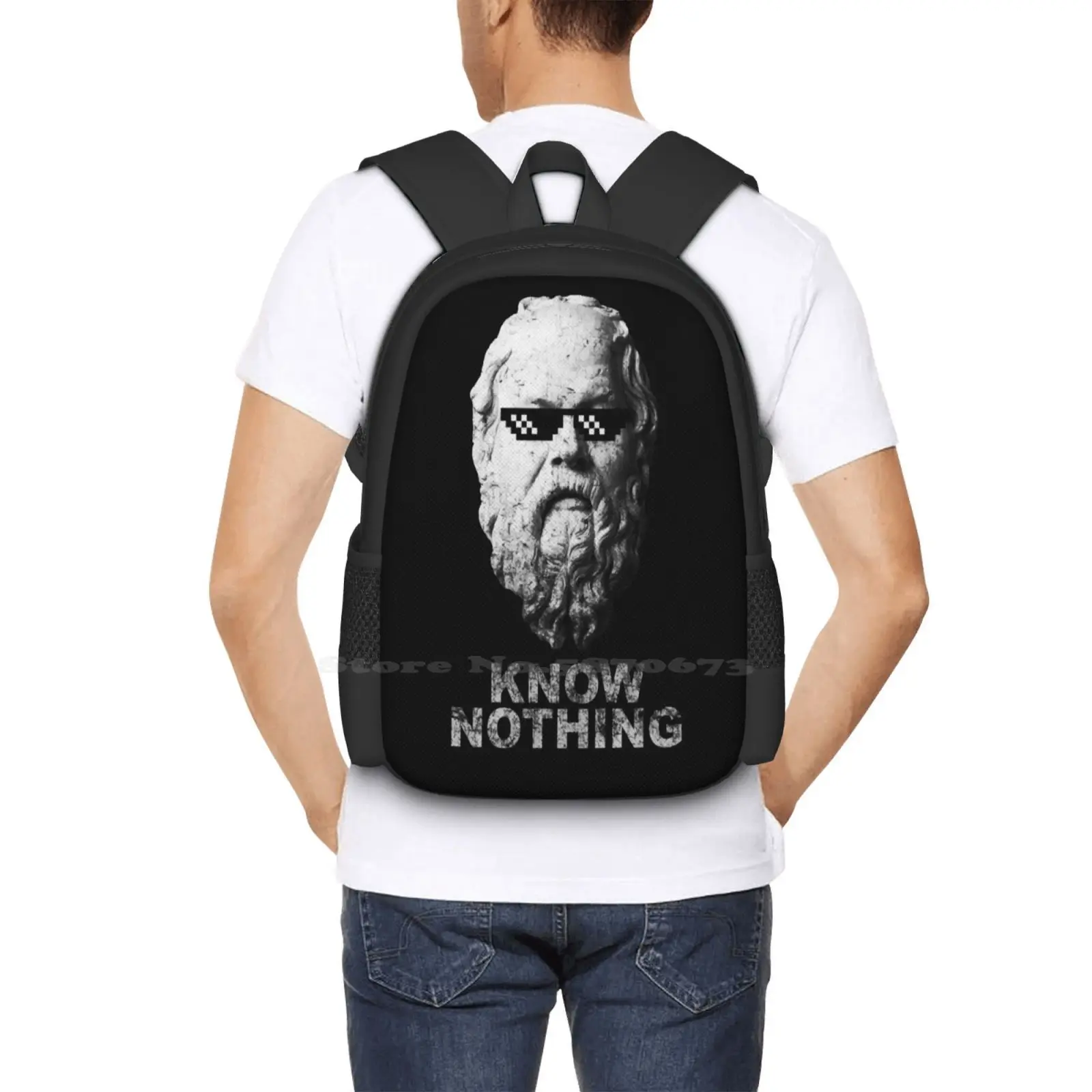 Know Nothing Hot Sale Backpack Fashion Bags Socrates Philosopher Deal With It Smart Skeptic Know Nothing Optimistic Nihilist