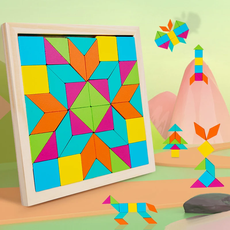 Drewniane Puzzle w kształcie geometrycznym Puzzle dla malucha wczesna edukacja Puzzle Jigsaw Montessori geometryczna klamra gra planszowa