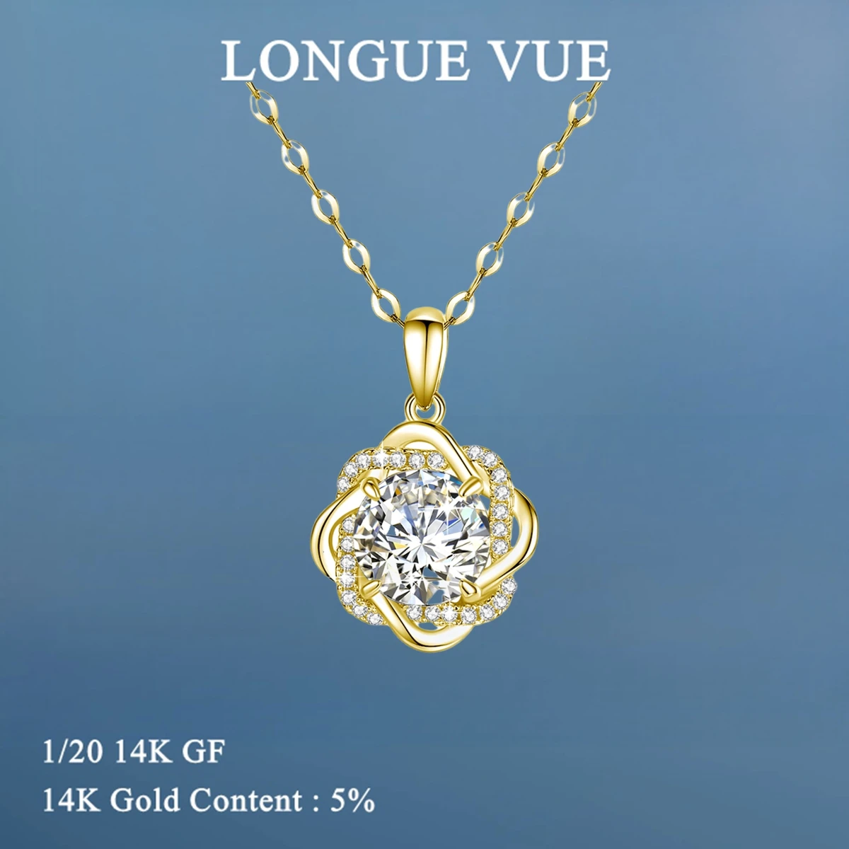 

9mm 3CT 14K Gold Filled Round Moissanite Twist Pendant Necklace AU585 Rolled Gold Clavicle Chain For Women Daily Jewelry