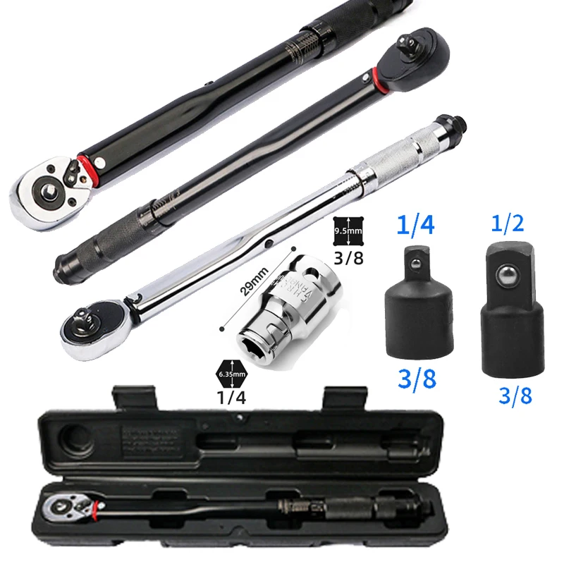 

3/8 Inch Torque Wrench 5-60N.m Bicycle Torques Key Two-way Precise Ratchet Torque Spanner Square To 1/4 Hex Adapter Hand Tools