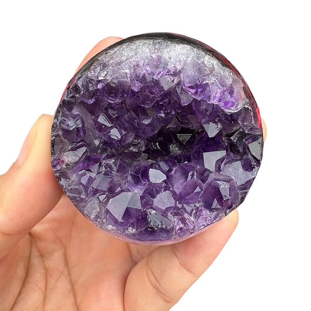 Custom-Handcrafted Amethyst Open Smiling Crystal Sphere Geode - Gemstone Crystal Cluster Sphere Tabletop Decor for Healing
