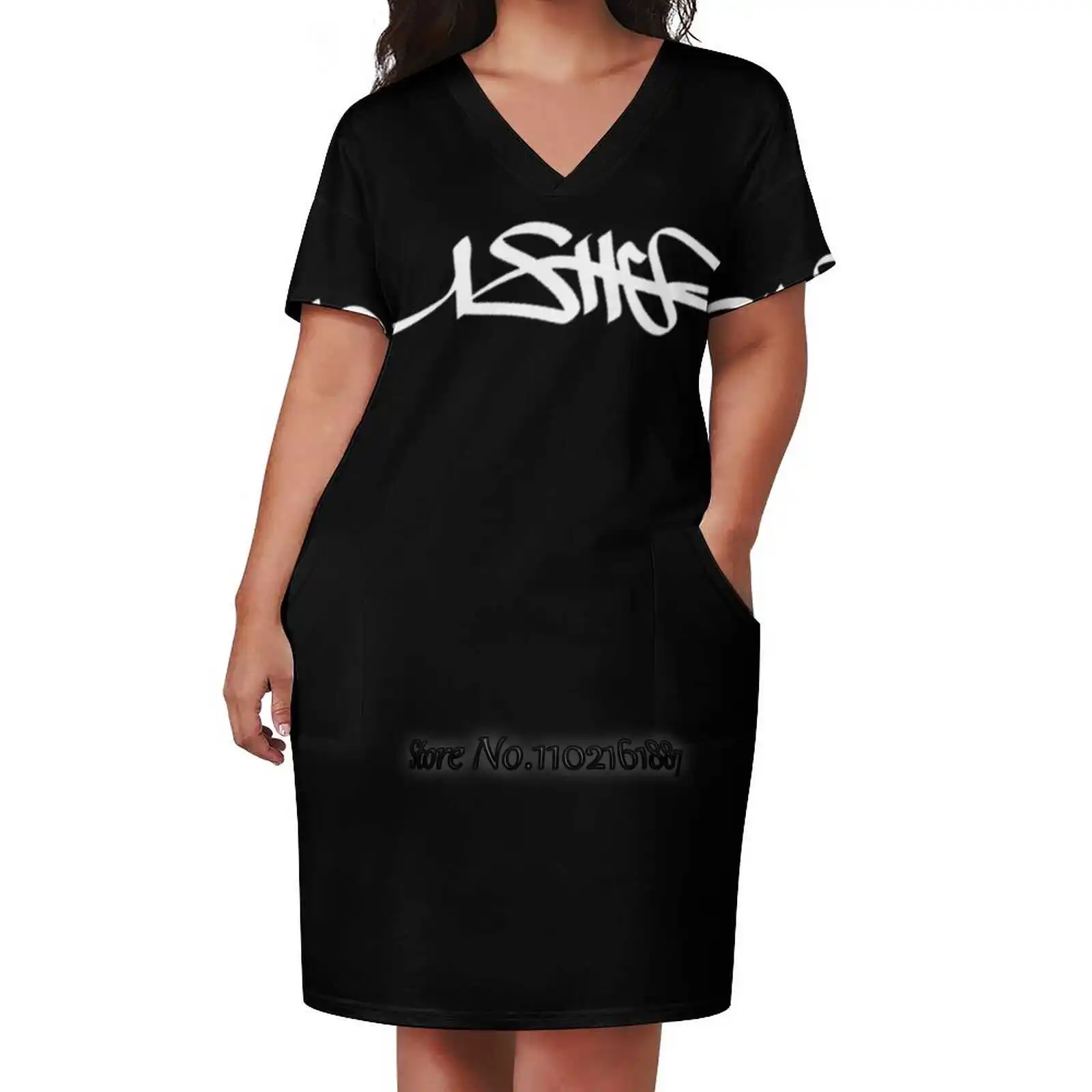 Usher Logo Design Print Dress Short Sleeve V-Neck Fashion Skirt Thin Short Sleeve Skirts Confessions Usher Usher Usher American