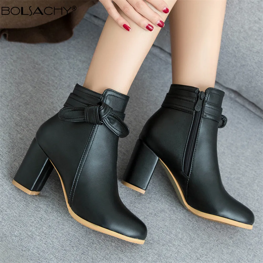 2024New Women Side Zipper Bow Мартин Cапоги Comfortable Mid Heel Ankle Boots Fashion Shoes Black White Square Heel Chelsea Botas