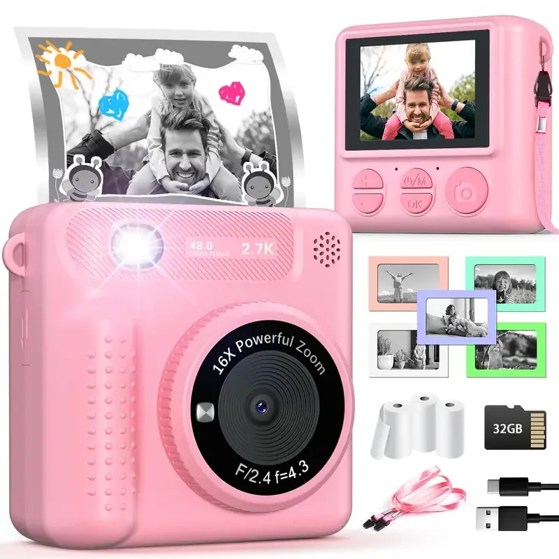 VATOS Instant Printing Camera-Portable Rejected 2.4 Inch Digital Camera with Birthday Gift Frame Printing Paper for Kids Pin