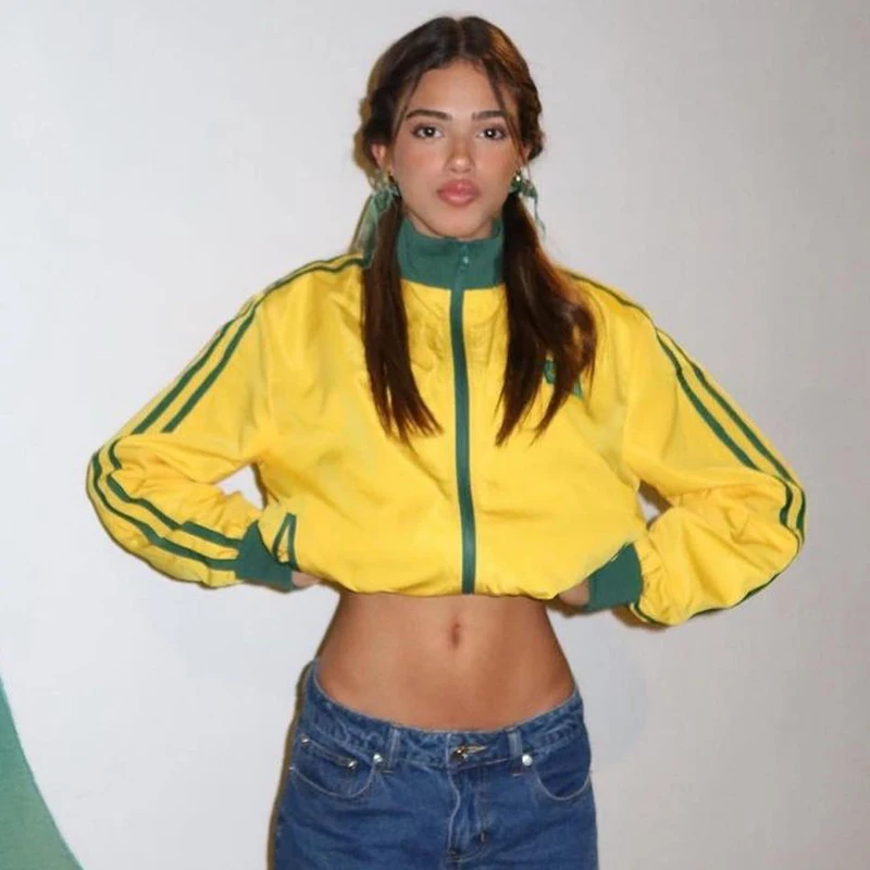 Autumn Trend Sweatshirts Y2k BRASIL Vintage Yellow Jackets Women's Oversized Windbreaker Streetwear Loose Coats Harajuku Zipper