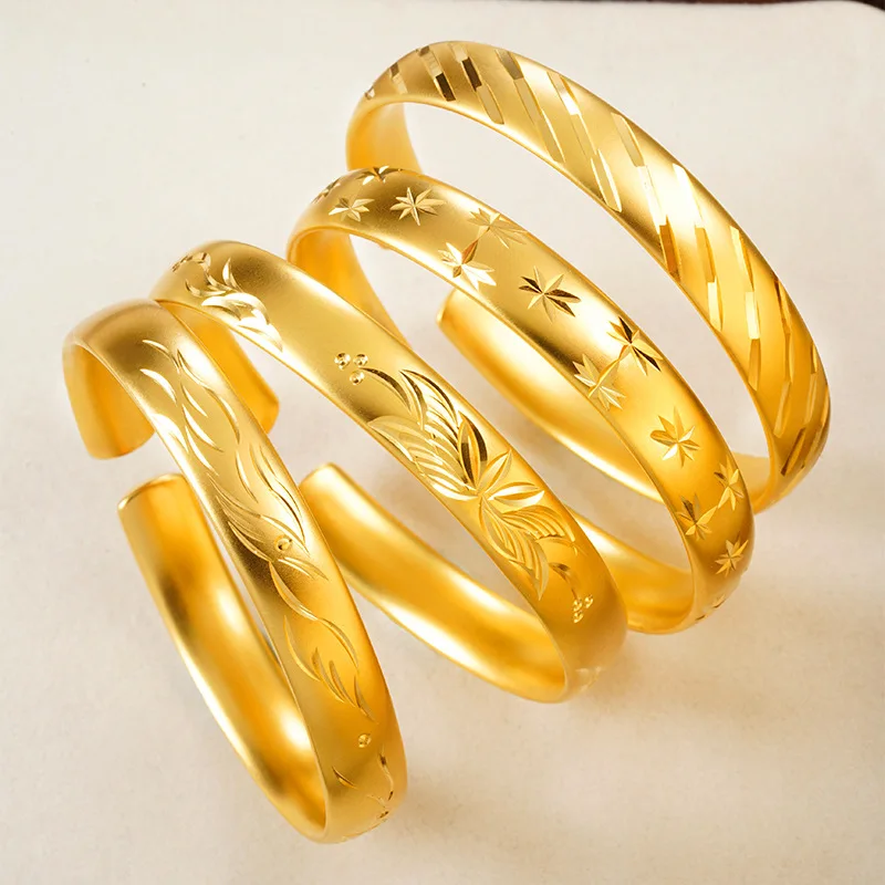 Heritage Value Starry Dragon Phoenix Plain Open Bangle For Women 24K Gold AU999, decent premium gift