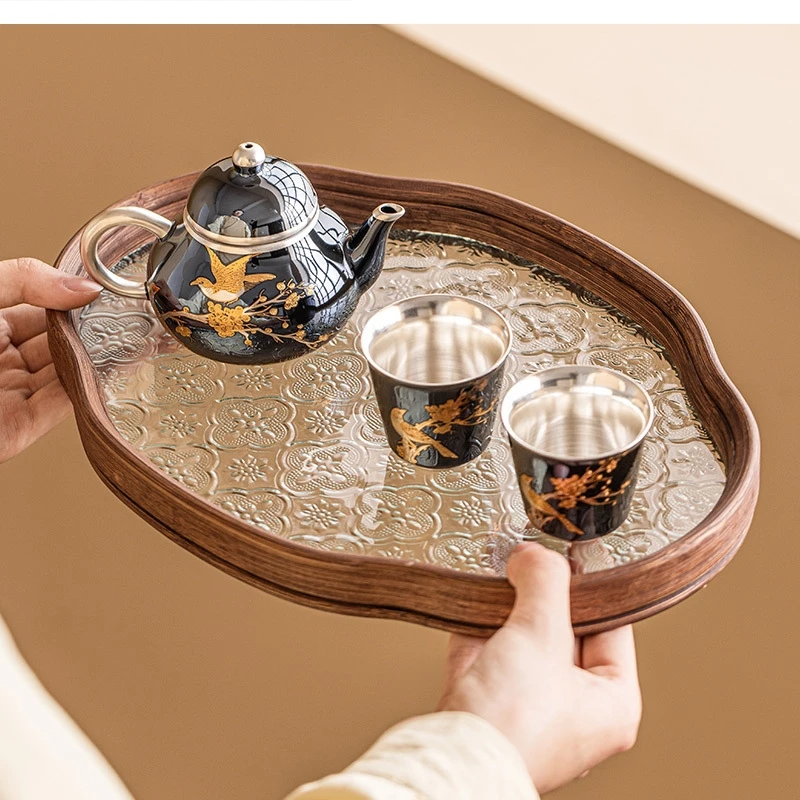 “xi shang mei shao”999 silvering Kung Fu tea sets Light luxury high-end ceramic one pot two cups home and cup set