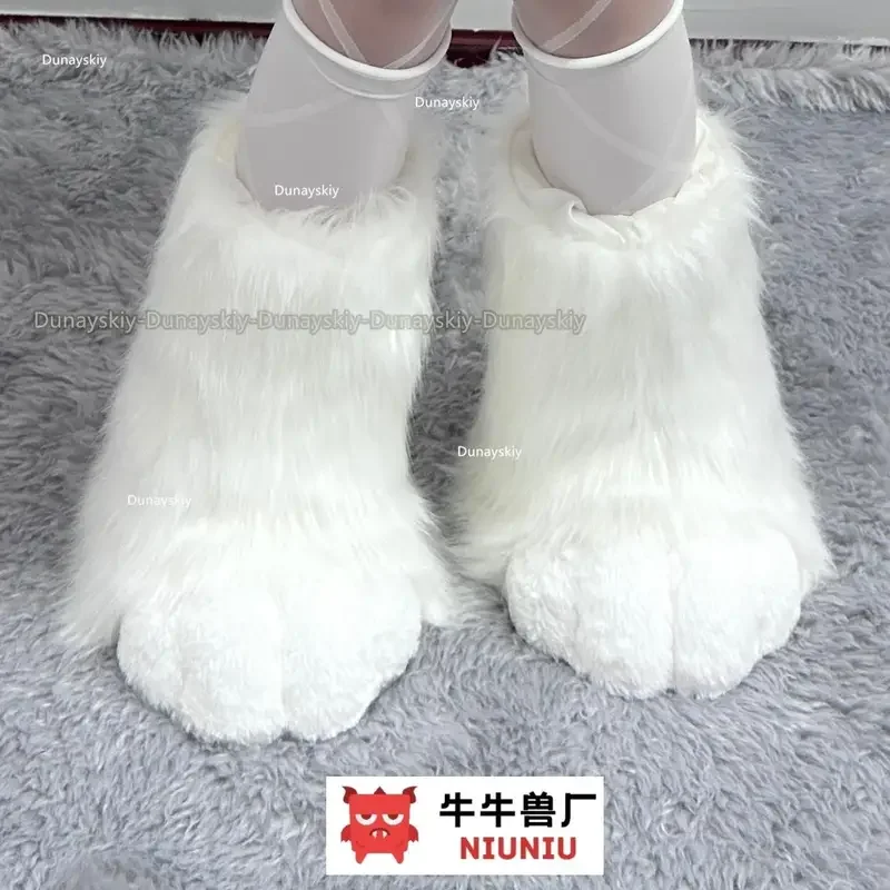 Fursuit Cosplay Paw Shoes Akcesoria Furry Cosplay Rubbit Cat Boots Cute Fluffy Animal Manga Party Cos Wearable Unisex Costume