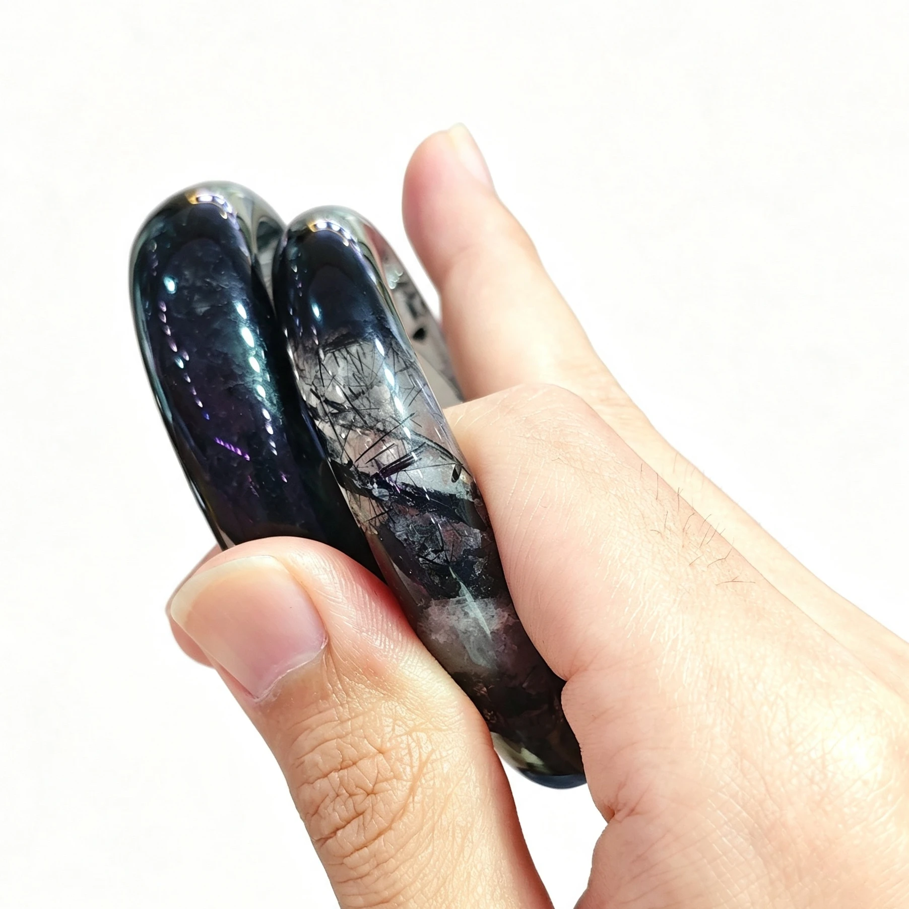 Natural Black Rutilated Quartz Bangle Bracelet Dense Black Tourmaline Quartz Bangle Jewelry