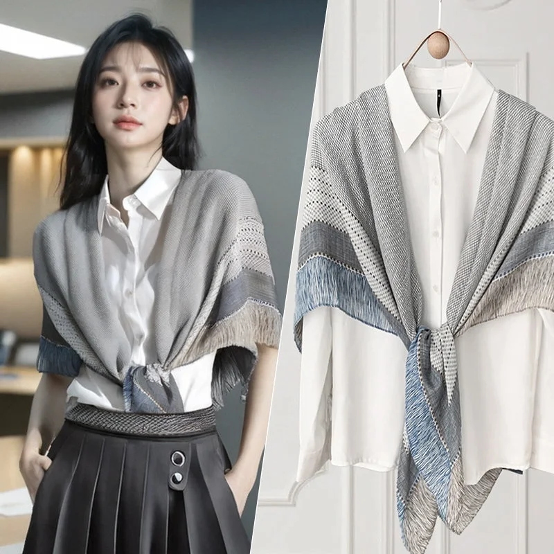 

Women's Large Square Silk Scarf Versatile Air Conditioned Room Shawl Plaid Outfit Shirt Pairing Outdoor Office Versatile Scarf