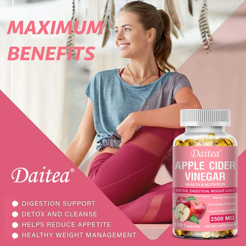 Daitea Organic Apple Cider Vinegar Capsules Healthy Weight Management,Digestion,Detox & Immune Soothes Gas & Bloating