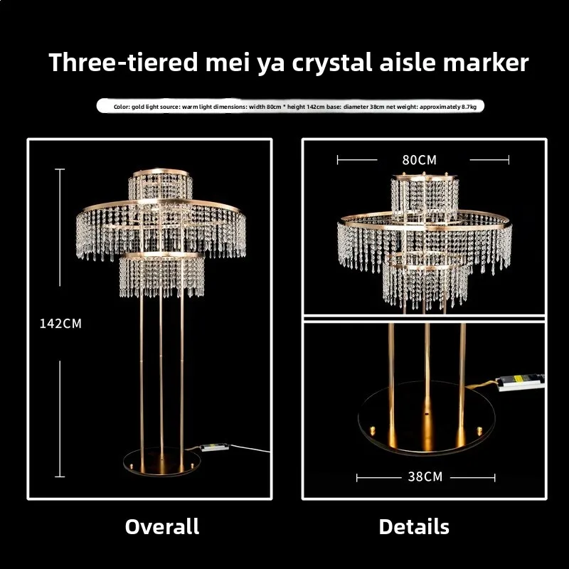 Crystal single and double-layer flower ornament, electroplated wrought iron props, banquet decoration