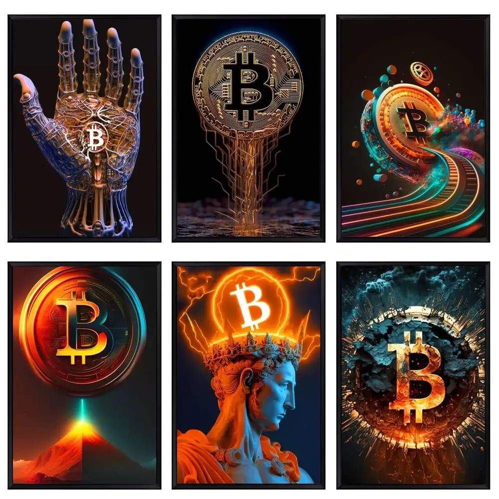 Neon Splatter Bitcoin Modern Poster Canvas Painting For Living Room Home Decor Poster Fans Gifts-unframed Poster Waterproof Wall