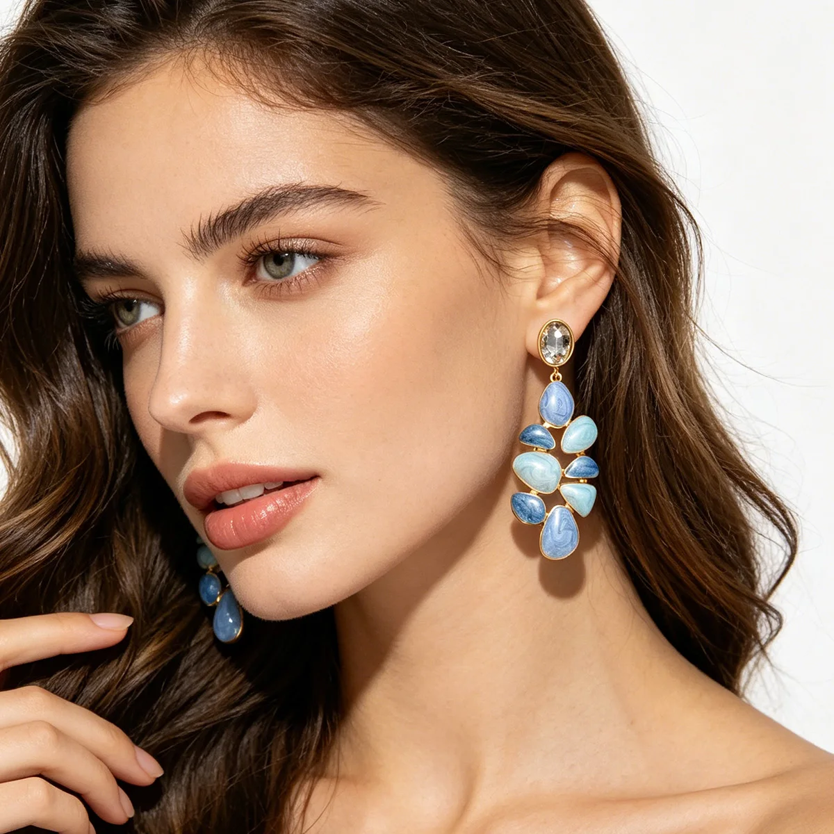 Boho Multicolor Enamel Earrings Gold Plated Crystal Top Irregular Stone Drop Earrings Fashion Elegant Statement Ear Jewelry Gift